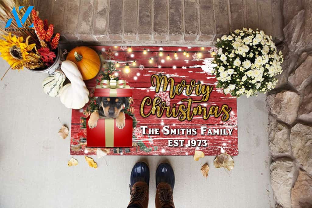 Rottweiler with Merry Christmas M4 Custom Doormat All Over Printed (6228)