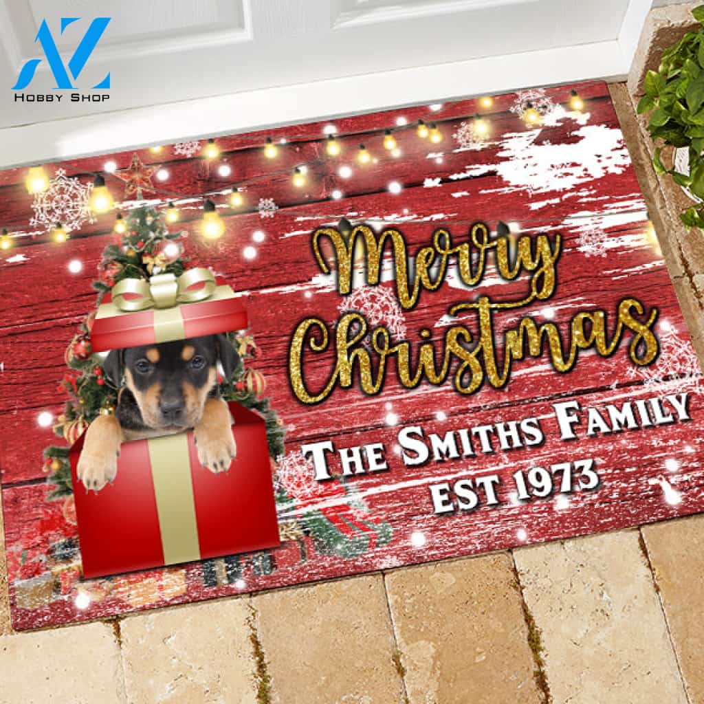 Rottweiler with Merry Christmas M4 Custom Doormat All Over Printed (6228)