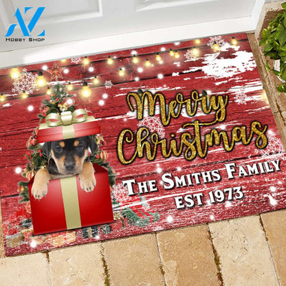 Rottweiler with Merry Christmas M4 Custom Doormat All Over Printed (6228)