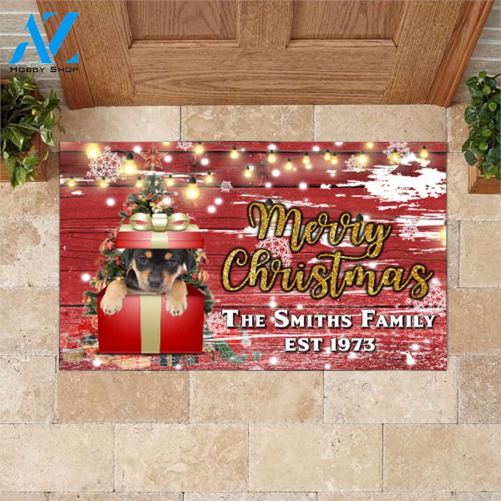 Rottweiler with Merry Christmas M4 Custom Doormat All Over Printed (6228)