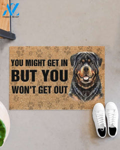 Rottweiler you might get in but you won't get out Doormat | Welcome Mat | House Warming Gift