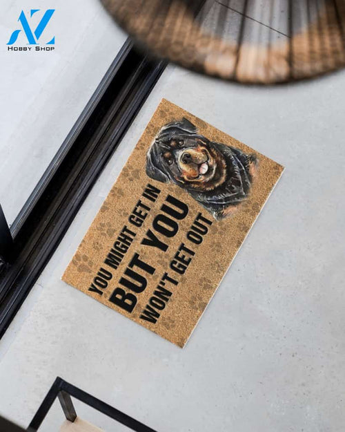 Rottweiler you might get in but you won't get out Doormat | Welcome Mat | House Warming Gift