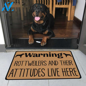 Rottweilers and Their Attitudes Live Here Doormat 23.6"x15.7" | Welcome Mat | House Warming Gift