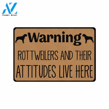 Rottweilers and Their Attitudes Live Here Doormat 23.6"x15.7" | Welcome Mat | House Warming Gift
