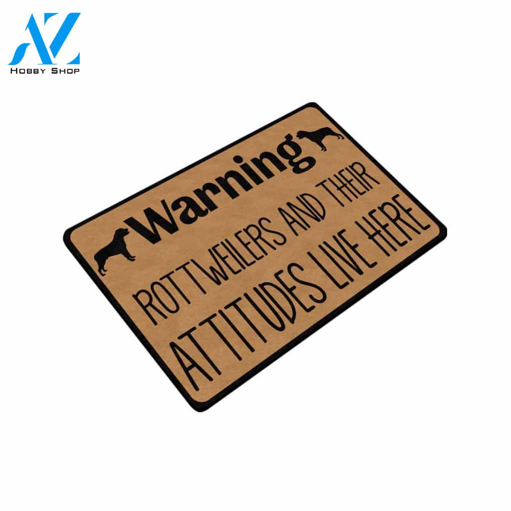 Rottweilers and Their Attitudes Live Here Doormat 23.6"x15.7" | Welcome Mat | House Warming Gift