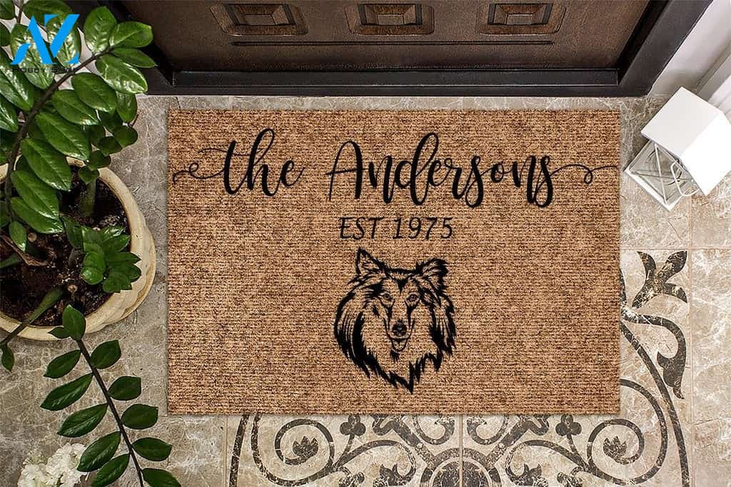 Rough Collie Dog Funny Dog Custom Name & Year Doormat