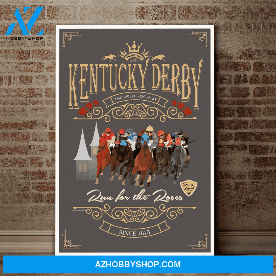 Run For The Rose Kentucky Derby Horse Racing Canvas Wall Art, Wall Decor Visual Art