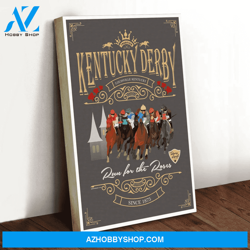 Run For The Rose Kentucky Derby Horse Racing Canvas Wall Art, Wall Decor Visual Art