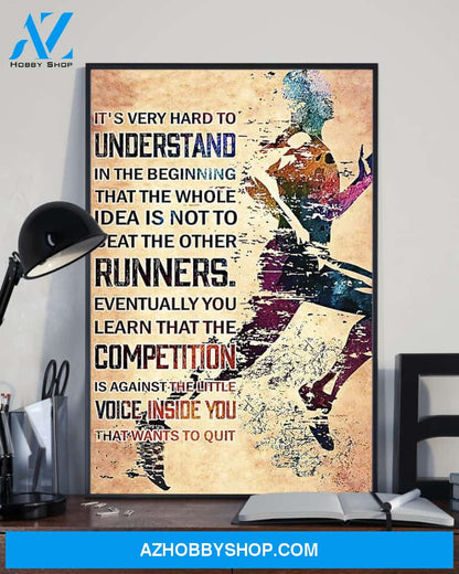 Runners Running Competition Vertical Canvas Wall Art, Wall Decor Visual Art