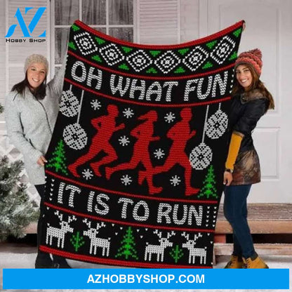 Running Christmas Oh What Fun It Is To Run Fleece Blanket Gift For People 