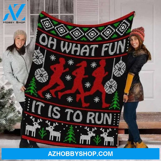 Running Christmas Oh What Fun It Is To Run Fleece Blanket Gift For People 