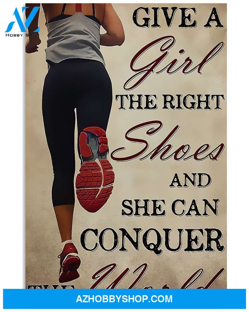 Running Give A Girl The Right Shoes Vertical Canvas Decor, Wall Decor Visual Art