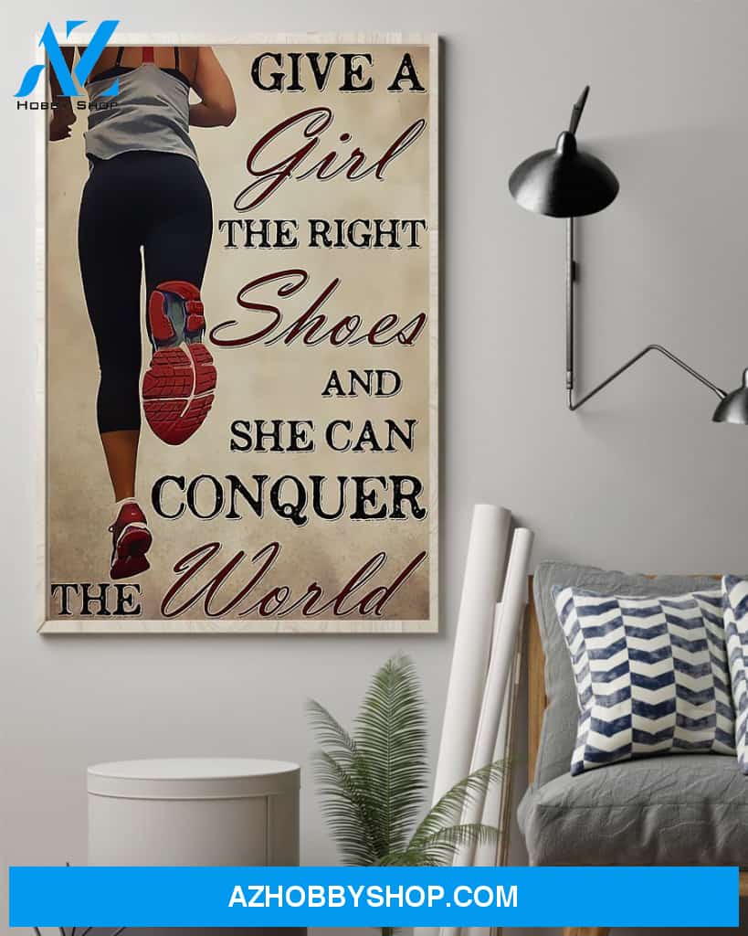 Running Give A Girl The Right Shoes Vertical Canvas Decor, Wall Decor Visual Art