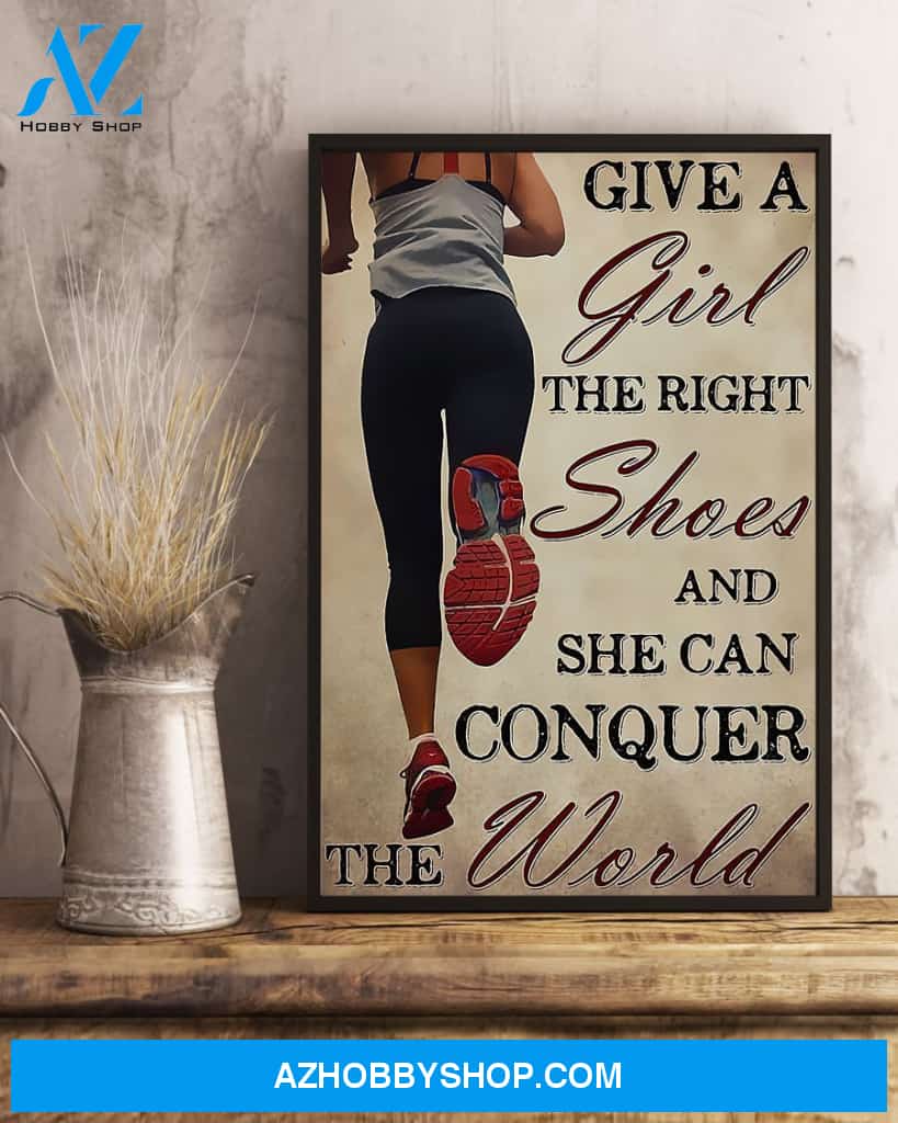 Running Give A Girl The Right Shoes Vertical Canvas Decor, Wall Decor Visual Art