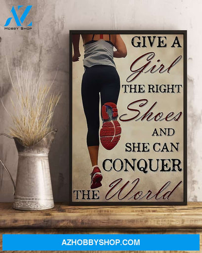 Running Give A Girl The Right Shoes Vertical Canvas Decor, Wall Decor Visual Art