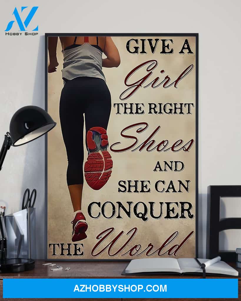 Running Give A Girl The Right Shoes Vertical Canvas Decor, Wall Decor Visual Art
