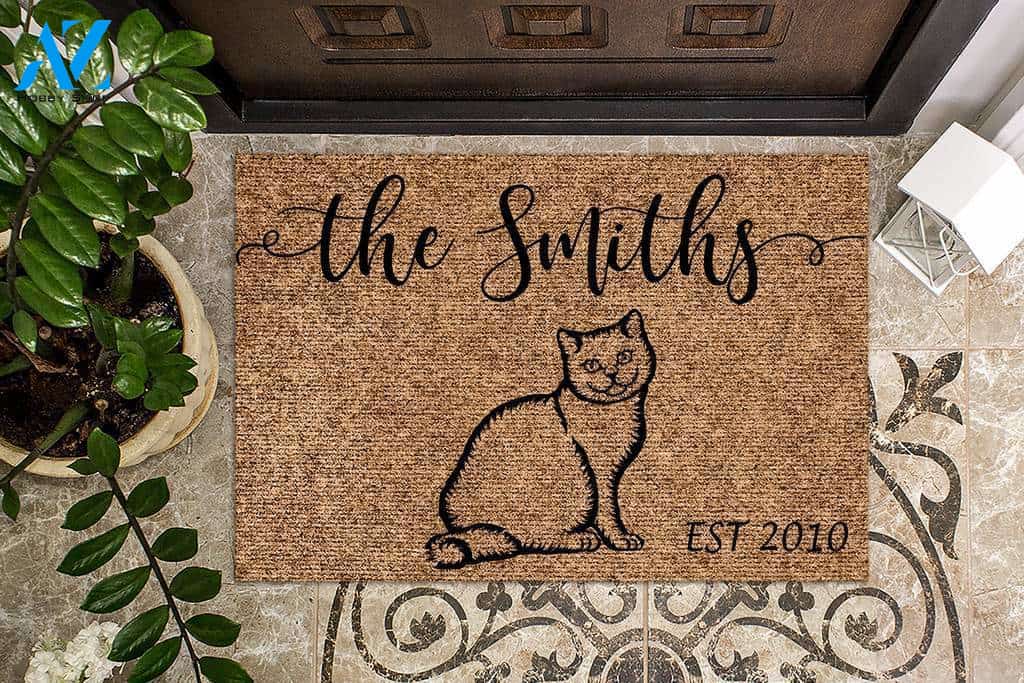 Russian Blue Cat Funny Cat Custom Name & Year Doormat | Welcome Mat | House Warming Gift
