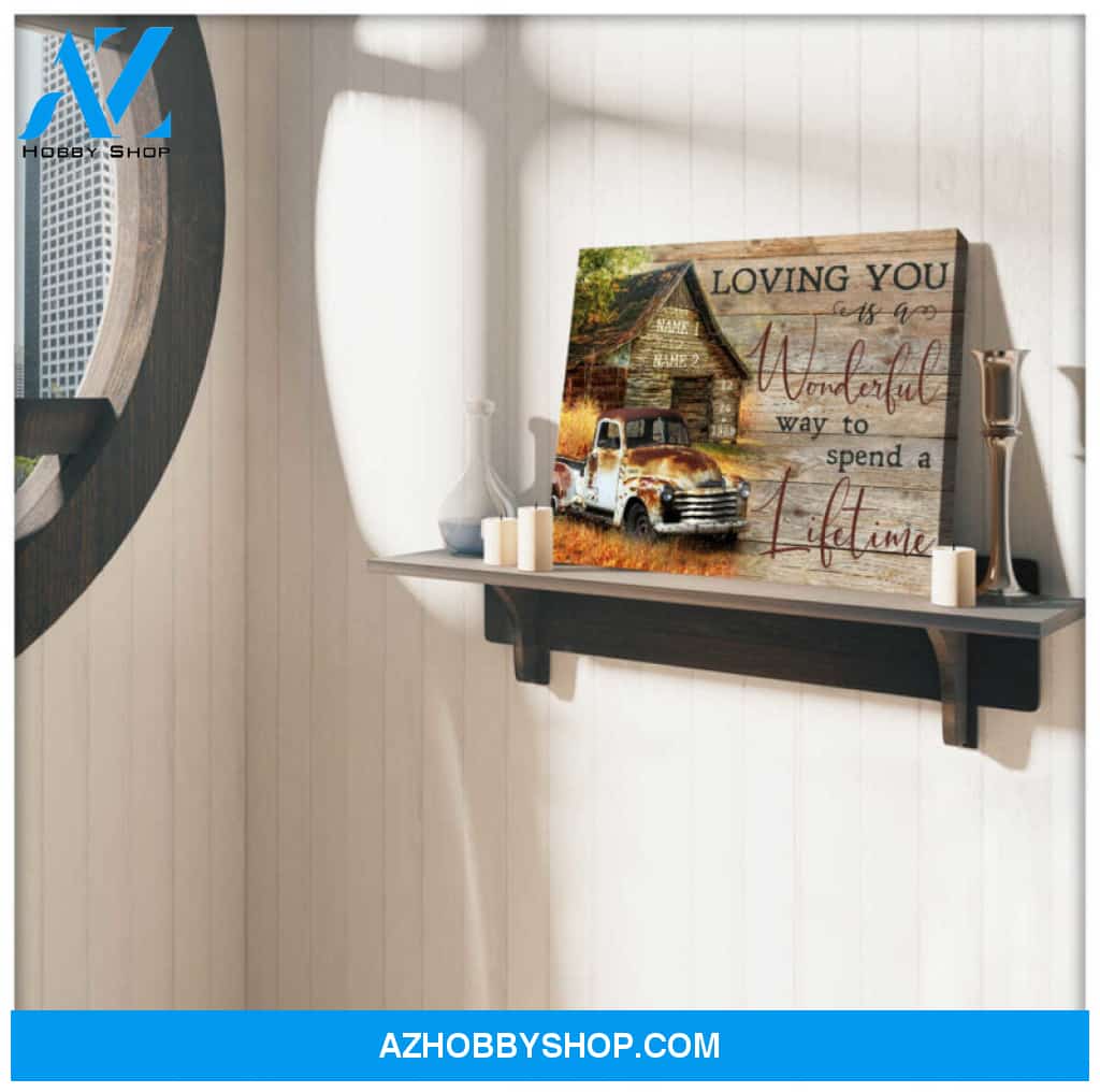 Rustic Gift For Husband Personalized Farm Scene Loving You Is Wonderful Canvas Wall Art