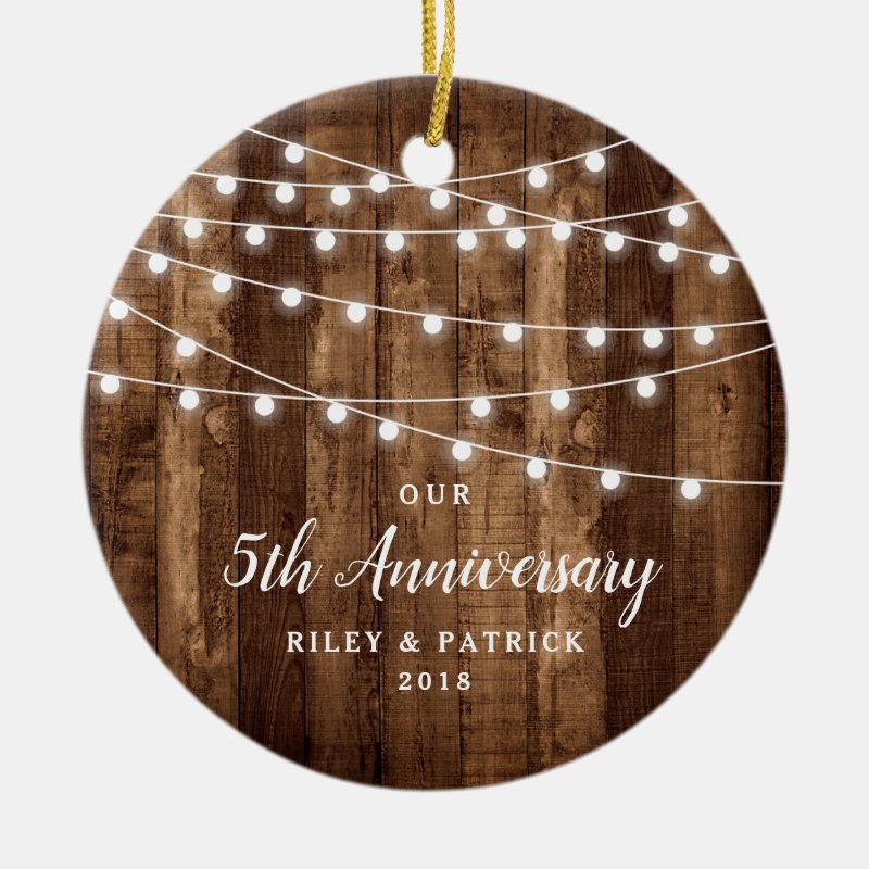 Rustic Country Woodgrain Anniversary Dated Ceramic Ornament