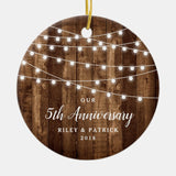Rustic Country Woodgrain Anniversary Dated Ceramic Ornament