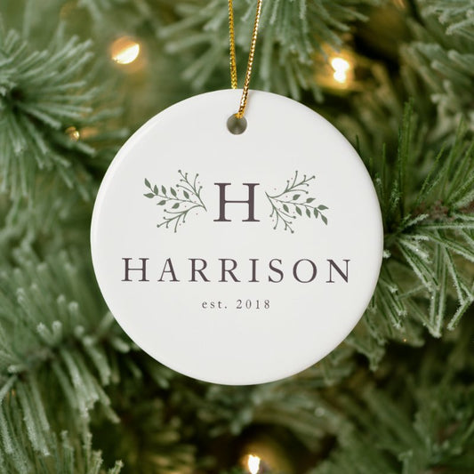 Rustic Holiday Monogram Newlywed Ornament