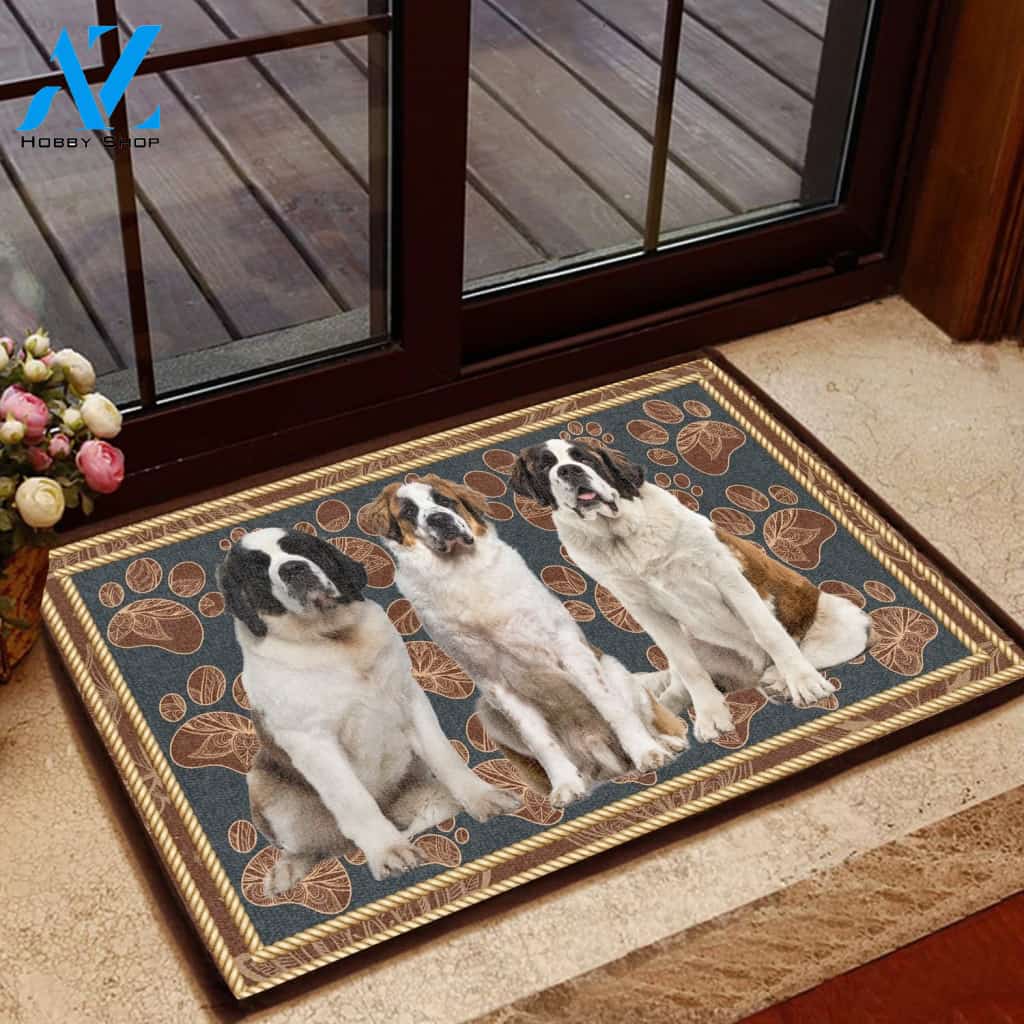 Saint Bernard Flower Paw - Dog Doormat Welcome Mat House Warming Gift Home Decor Gift for Dog Lovers Funny Doormat Gift Idea