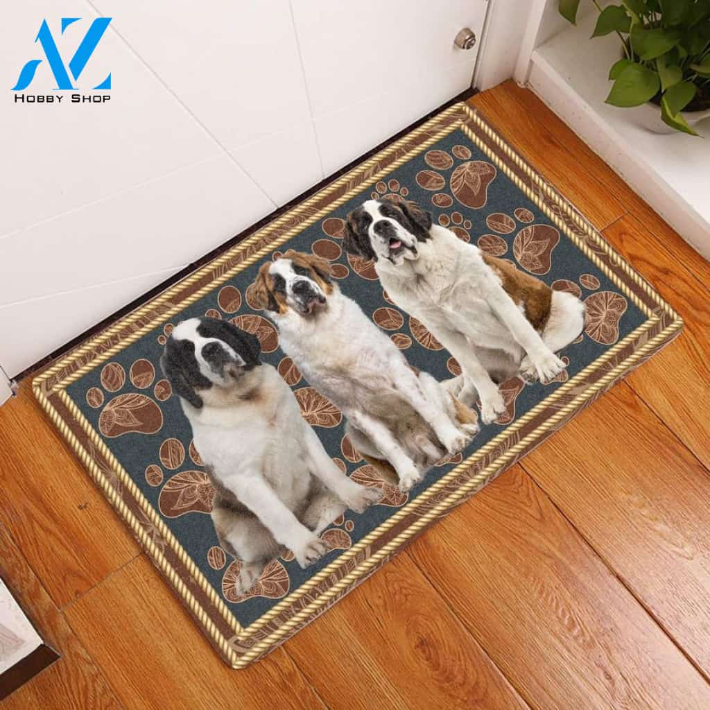 Saint Bernard Flower Paw Doormat