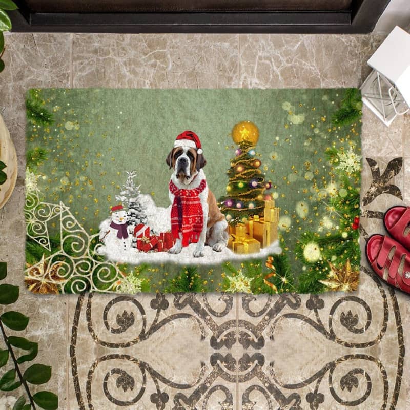 Saint Bernard Merry Christmas Doormat