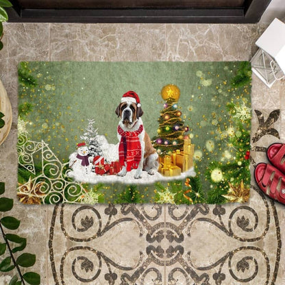 Saint Bernard Merry Christmas Doormat
