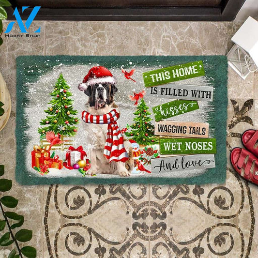 Saint Bernard This Home Is Filled With Kisses Christmas Dog Doormat
