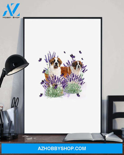 Saint Bernard with lavender flower poster