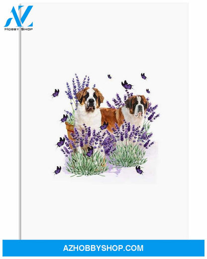 Saint Bernard with lavender flower poster