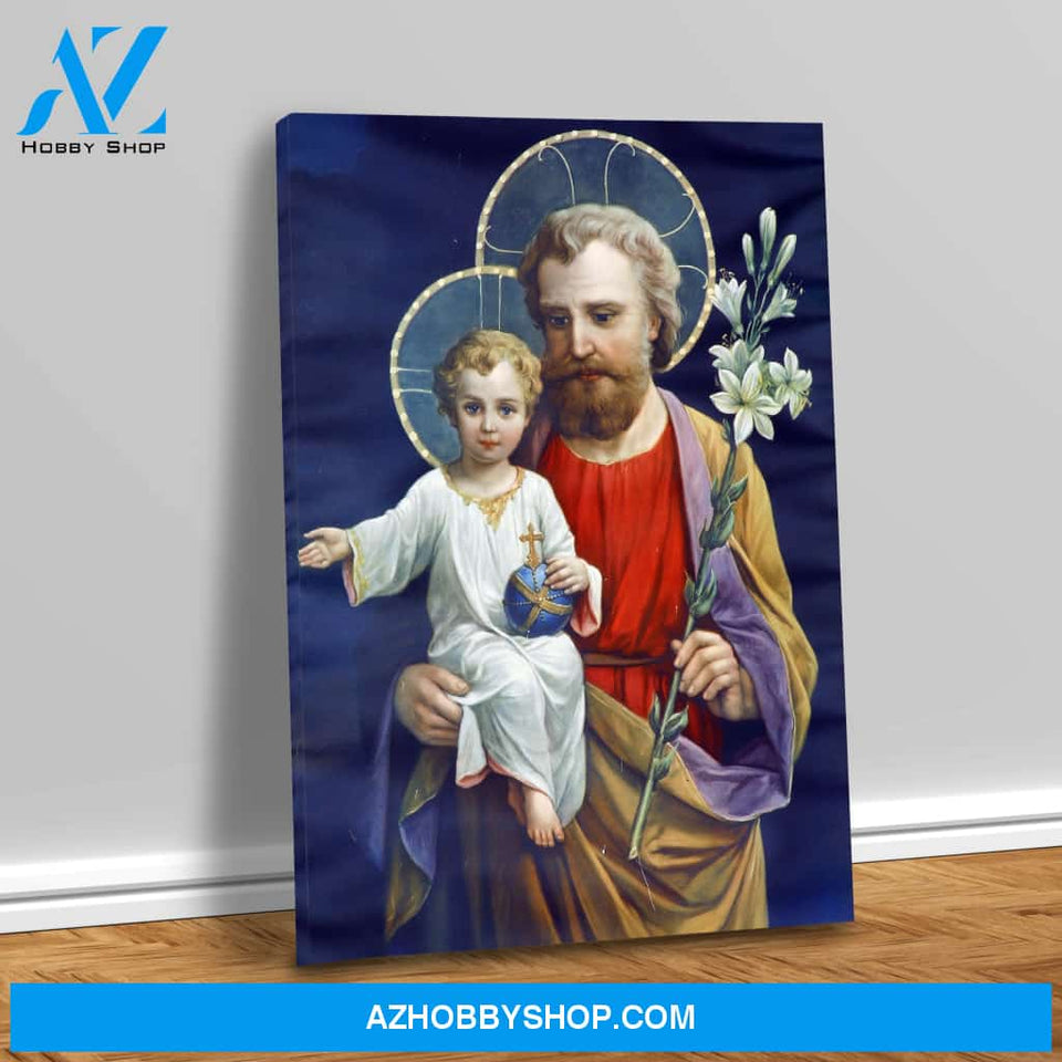 Saint Joseph with the Child Jesus (blue) Canvas Wrap