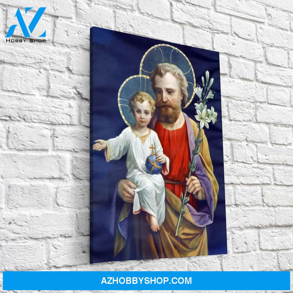 Saint Joseph with the Child Jesus (blue) Canvas Wrap