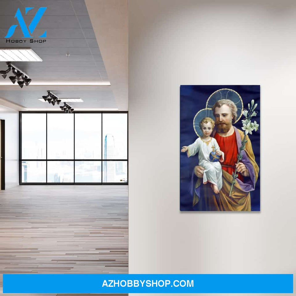 Saint Joseph with the Child Jesus (blue) Canvas Wrap