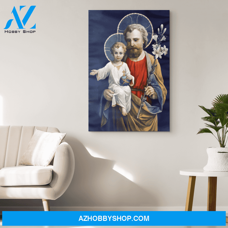 Saint Joseph with the Child Jesus (blue) Canvas Wrap