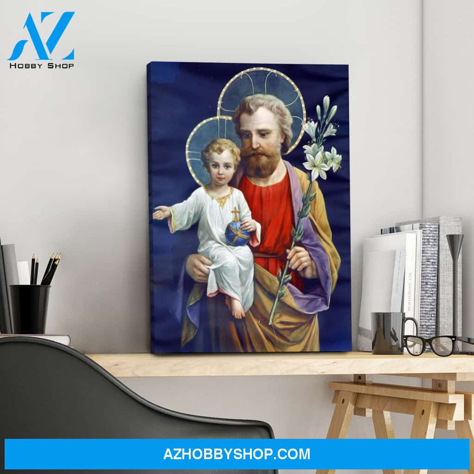 Saint Joseph with the Child Jesus (blue) Canvas Wrap