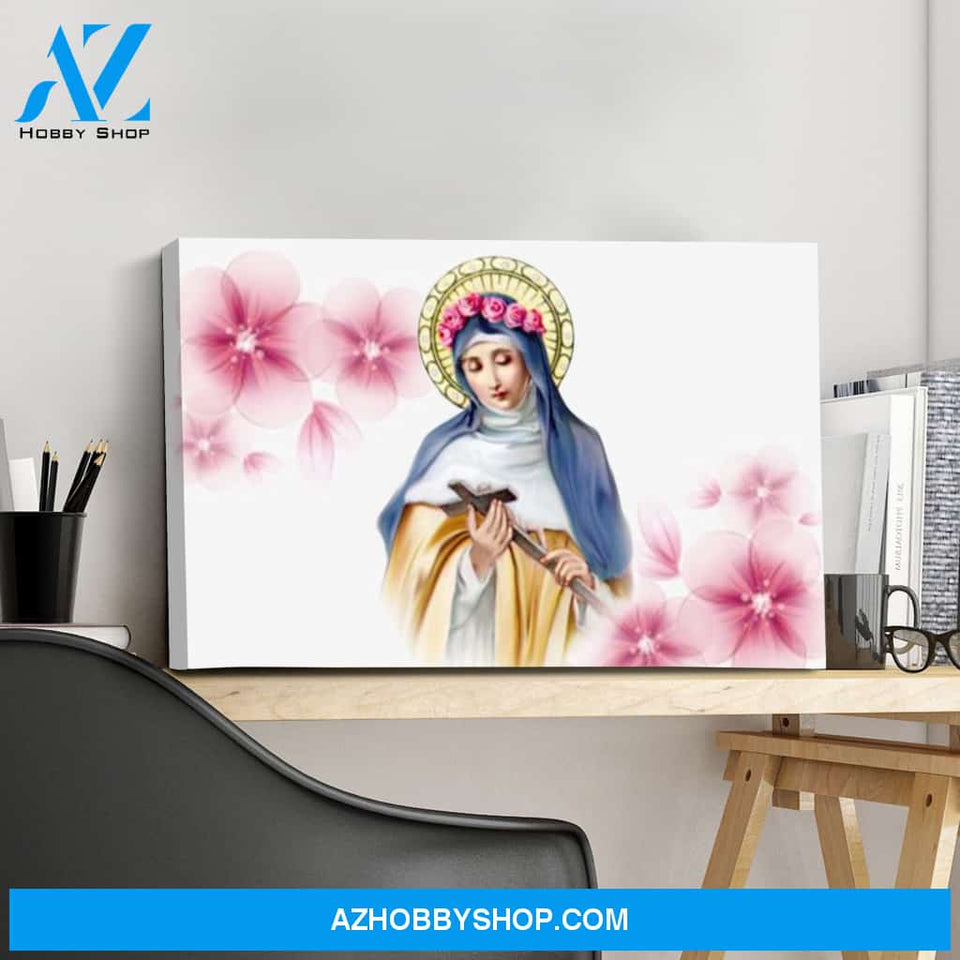 Saint Rita with Pink Flowers Canvas Art