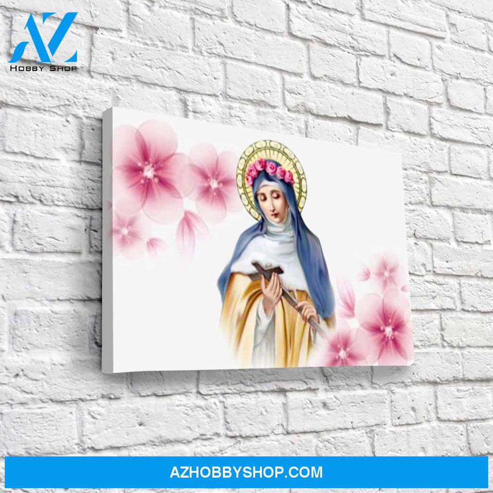 Saint Rita with Pink Flowers Canvas Art