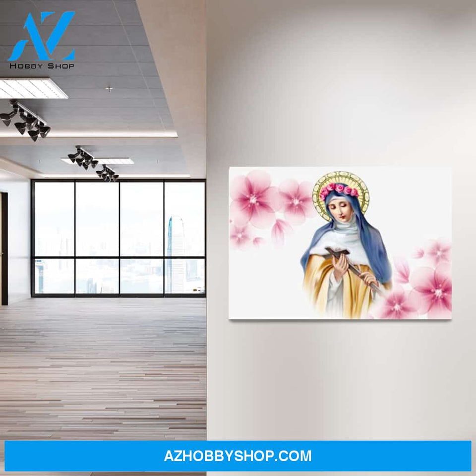 Saint Rita with Pink Flowers Canvas Art
