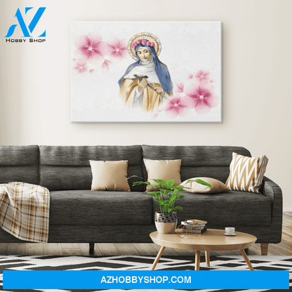 Saint Rita with Pink Flowers Canvas Art