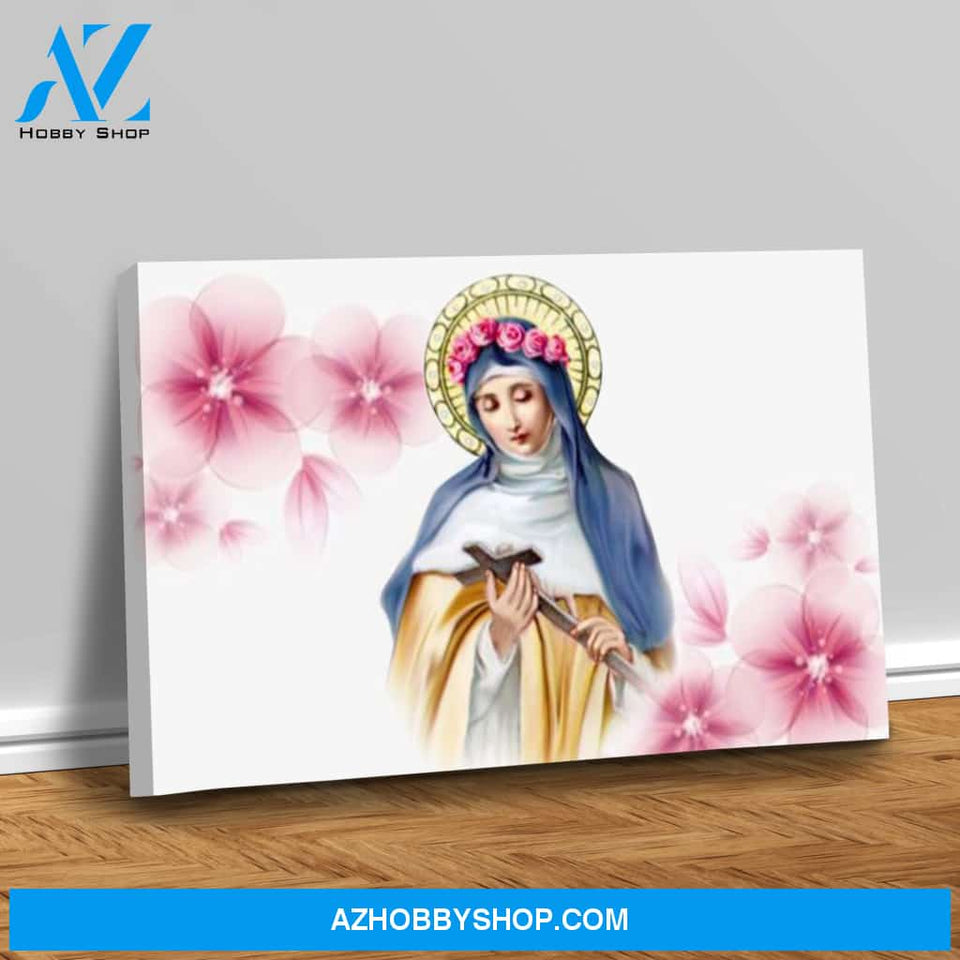 Saint Rita with Pink Flowers Canvas Art
