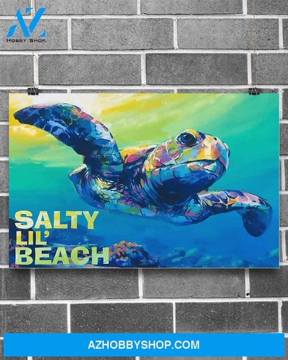Salty Lil' Beach Sea Turtle Canvas Prints, Wall Decor Visual Art