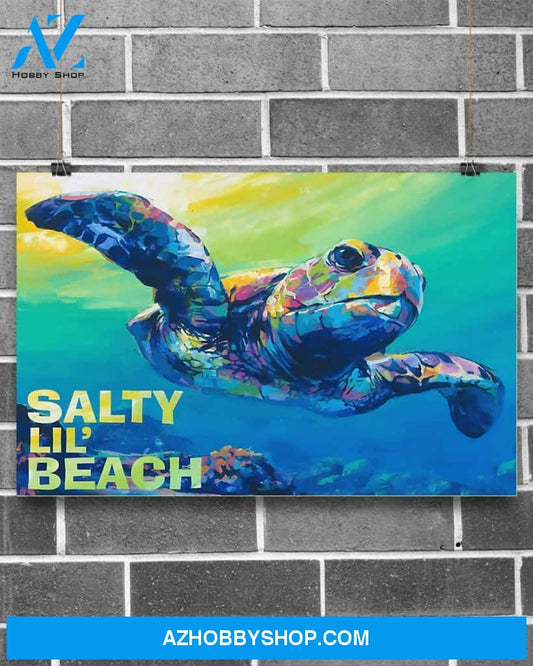 Salty Lil' Beach Sea Turtle Canvas Prints, Wall Decor Visual Art