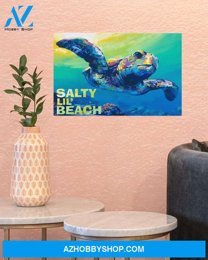 Salty Lil' Beach Sea Turtle Canvas Prints, Wall Decor Visual Art