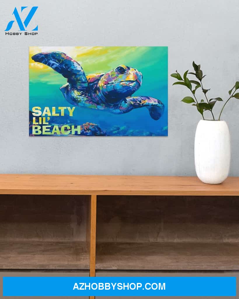 Salty Lil' Beach Sea Turtle Canvas Prints, Wall Decor Visual Art