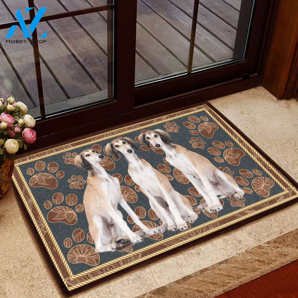 Saluki Flower Paw - Dog Doormat Welcome Mat House Warming Gift Home Decor Gift for Dog Lovers Funny Doormat Gift Idea