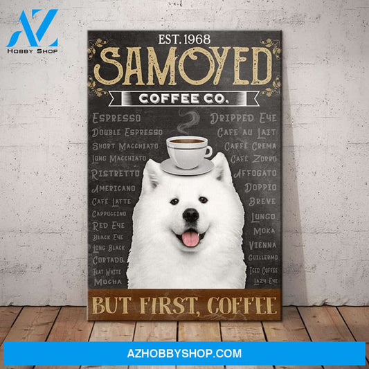 Samoyed Dog Coffee Company Canvas Wall Art, Wall Decor Visual Art