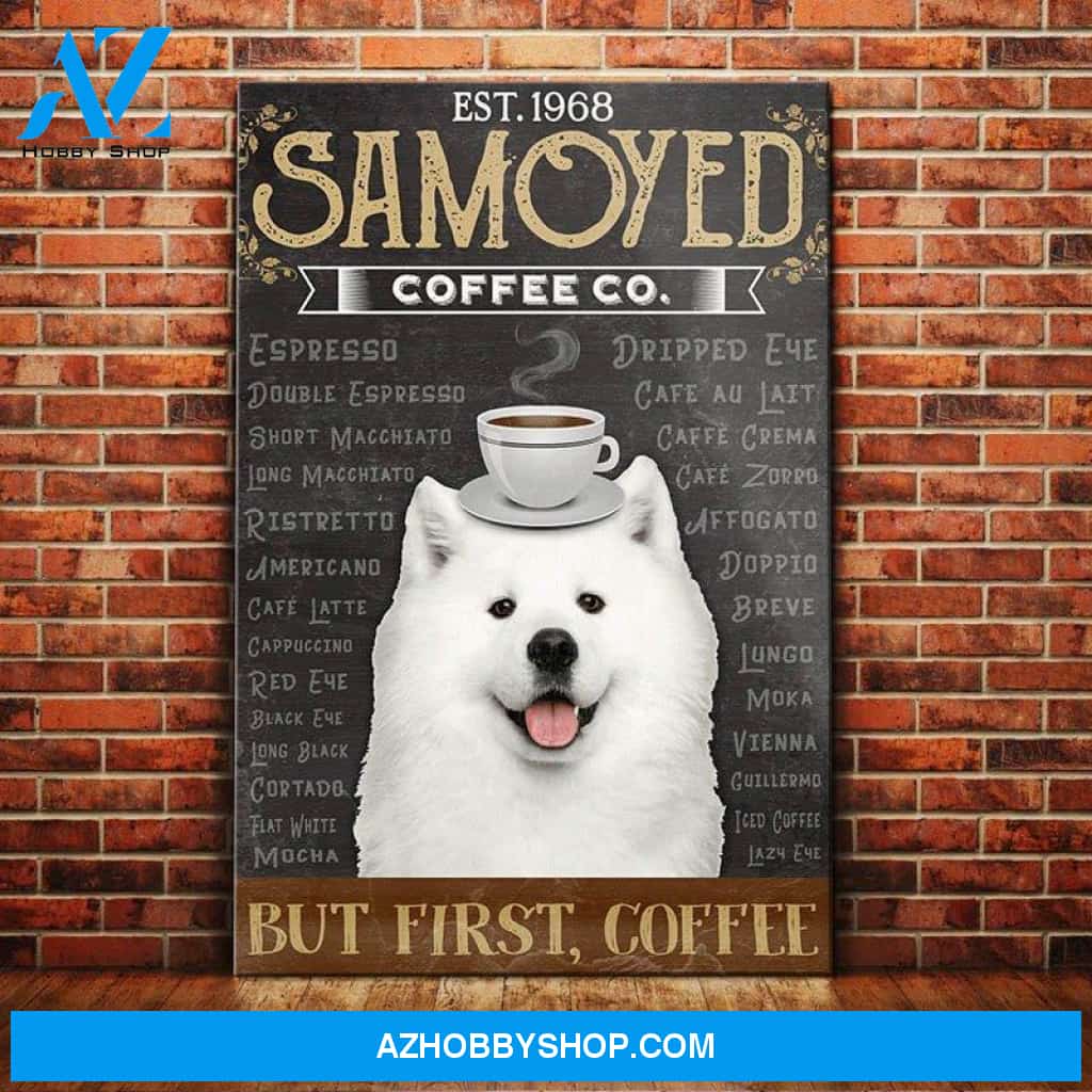 Samoyed Dog Coffee Company Canvas Wall Art, Wall Decor Visual Art