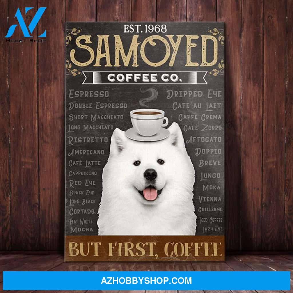Samoyed Dog Coffee Company Canvas Wall Art, Wall Decor Visual Art